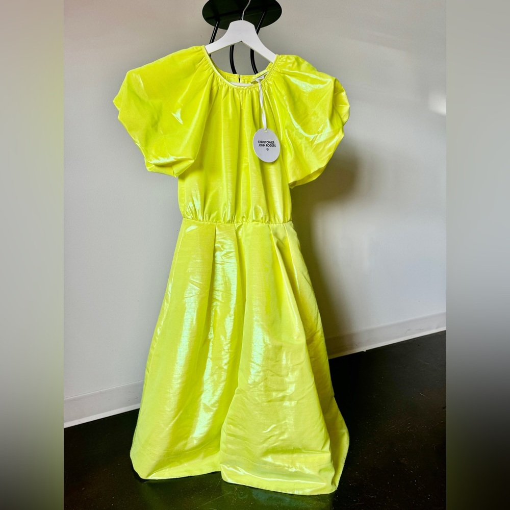 [Christopher John Rogers] Fluorescent Yellow Puff Sleeve Dress